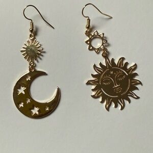 Gold Sun and Moon Earrings